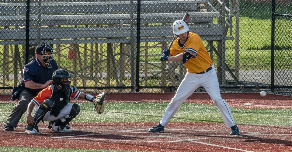 Mooresville designated hitter junior Nick Wiley looks at a pitch during the first inning of the Beech Grove game on Friday, April 9, 2021.