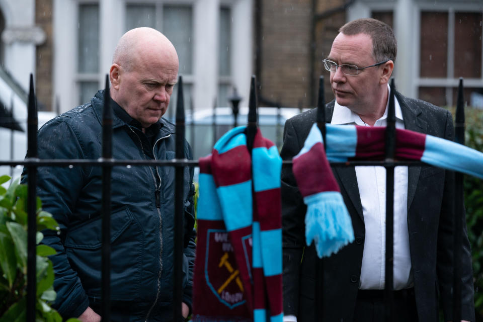 Ian Beale (ADAM WOODYATT), Phil Mitchell (STEVE MCFADDEN) - (BBC - Photographer: Kieron McCarron/Jack Barnes)