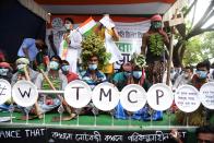 Students of Trinamool Congress (TMC) party take part in a rally to protests against the new agriculture bills passed by the central government at Parliament in Kolkata, India on 23rd September, 2020. (Photo by Sonali Pal Chaudhury/NurPhoto via Getty Images)