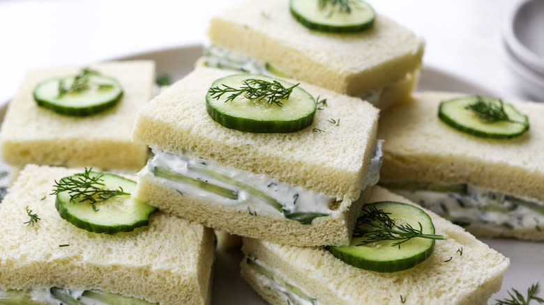 sandwiches with cucumber garnish