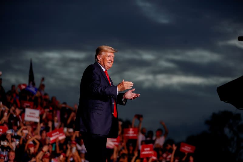 FILE PHOTO: Former President Donald Trump arrives to speak to his supporters during the Save America Rally in Sarasota