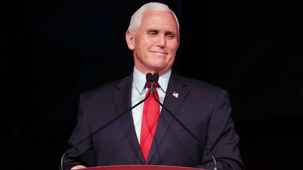 PHOTO: Former Vice President Mike Pence speaks during the Advancing Freedom Lecture Series at Stanford University, Feb. 17, 2022, in Stanford, Calif. (Justin Sullivan/Getty Images, FILE)