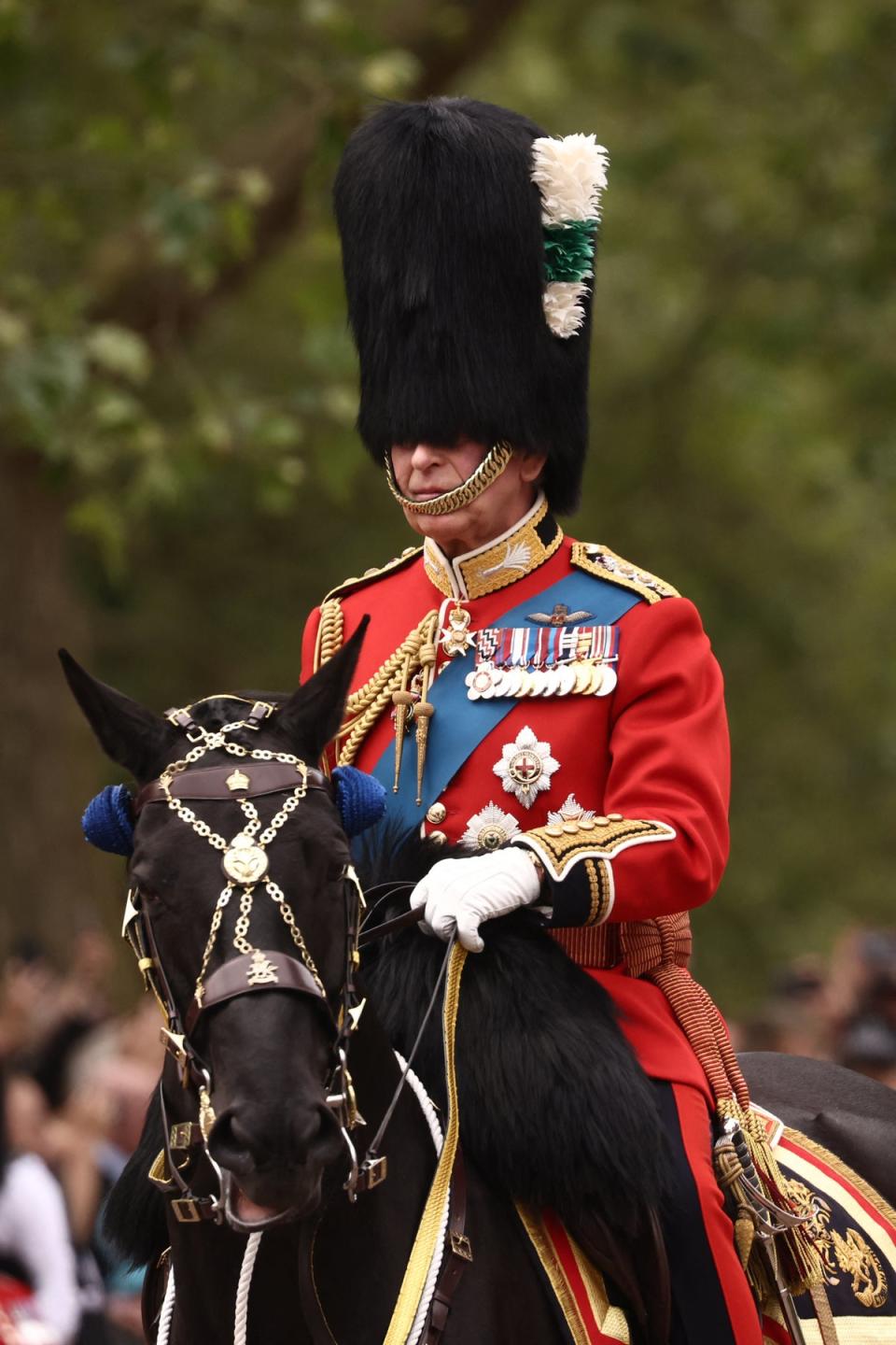 King Charles will inspect the soldiers from a carriage rather than horseback this year (AFP via Getty Images)