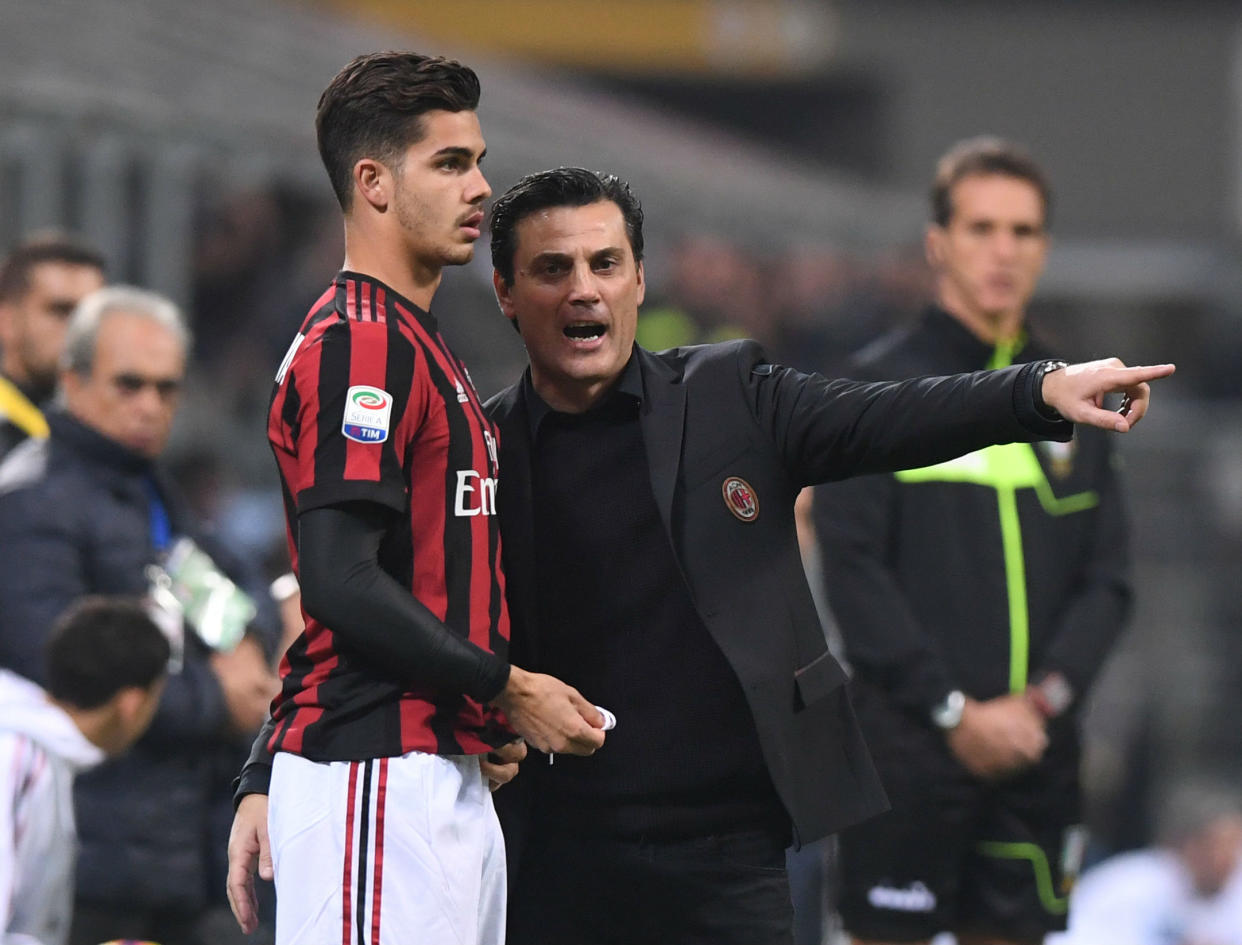 Vincenzo Montanella, right, and Andre Silva are trying to guide AC Milan back to the Italian summit. (Reuters)