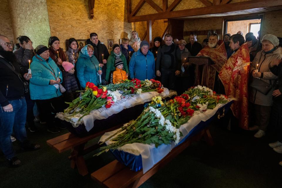 A funeral procession in Uman (Copyright 2023 The Associated Press. All rights reserved.)