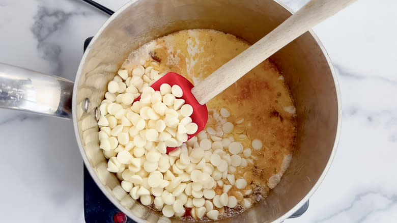 white chocolate chips in pot