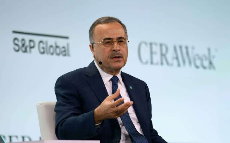 El presidente y director ejecutivo de la petrolera Saudi Aramco, Amin Nasser, habla durante la cumbre de energía CERAWeek en Houston, Texas (EEUU), el 18 de marzo de 2024 (Mark Felix)