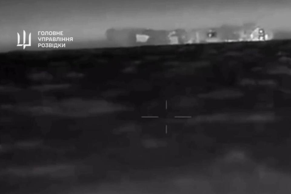 A screenshot of footage provided by the Ukrainian GUR appears to show the vessel on its side (Telegram)