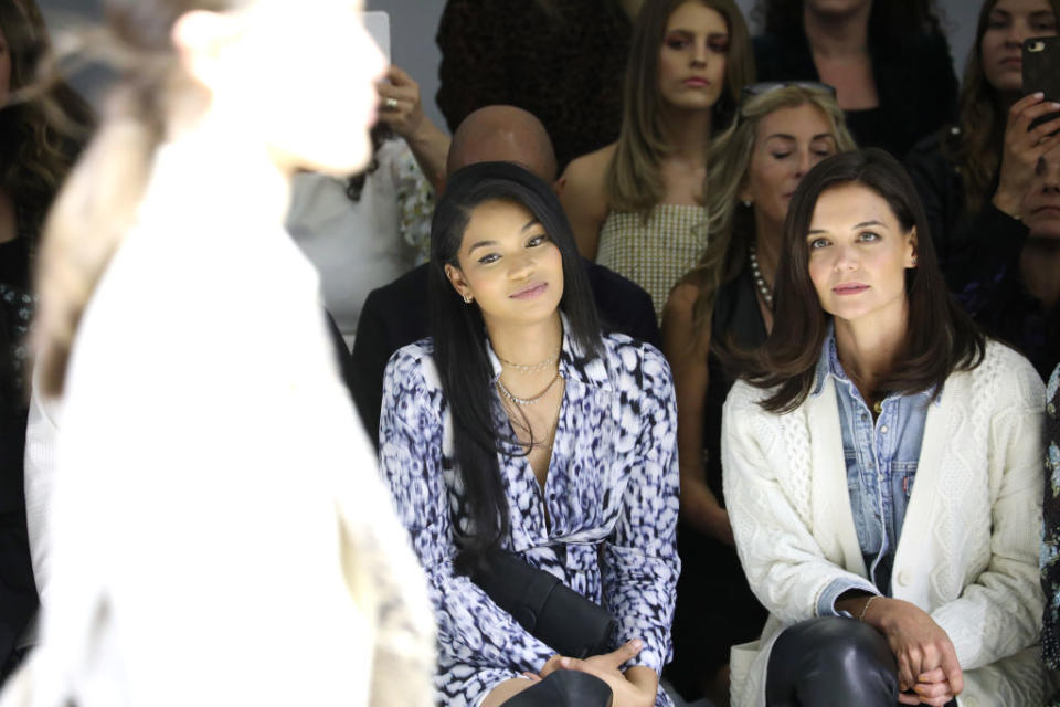 Chanel Iman and Katie Holmes at the Elie Tahari September 2019 show during NYFW