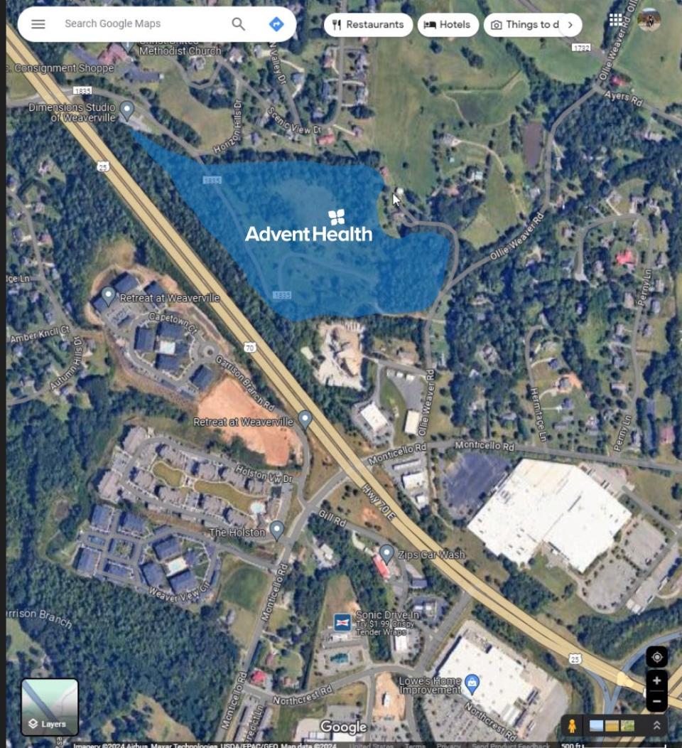 AdventHealth's proposed hospital location in Weaverville.