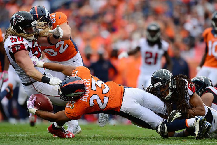 Devontae Booker is looking more like a committee member each week. (Photo by Dustin Bradford/Getty Images)