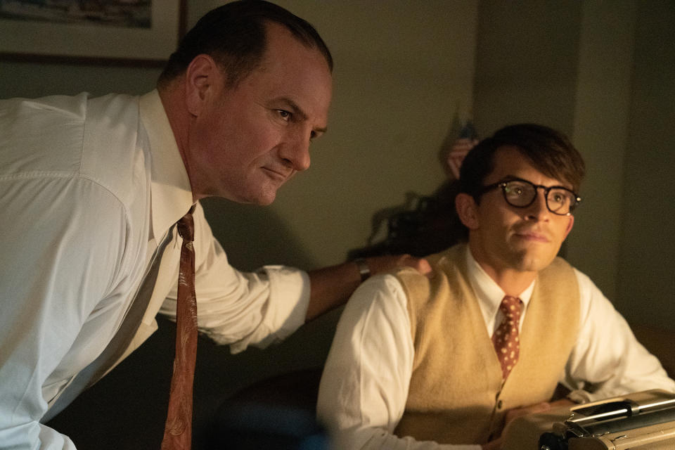 (L-R): Chris Bauer as Senator McCarthy and Jonathan Bailey as Tim in FELLOW TRAVELERS, "You're Wonderful.” Photo Credit: Peter H. Stranks/SHOWTIME.