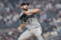 Chicago White Sox's Lucas Giolito pitches during the first inning of the team's baseball game against the New York Yankees on Tuesday, June 6, 2023, in New York. (AP Photo/Frank Franklin II)