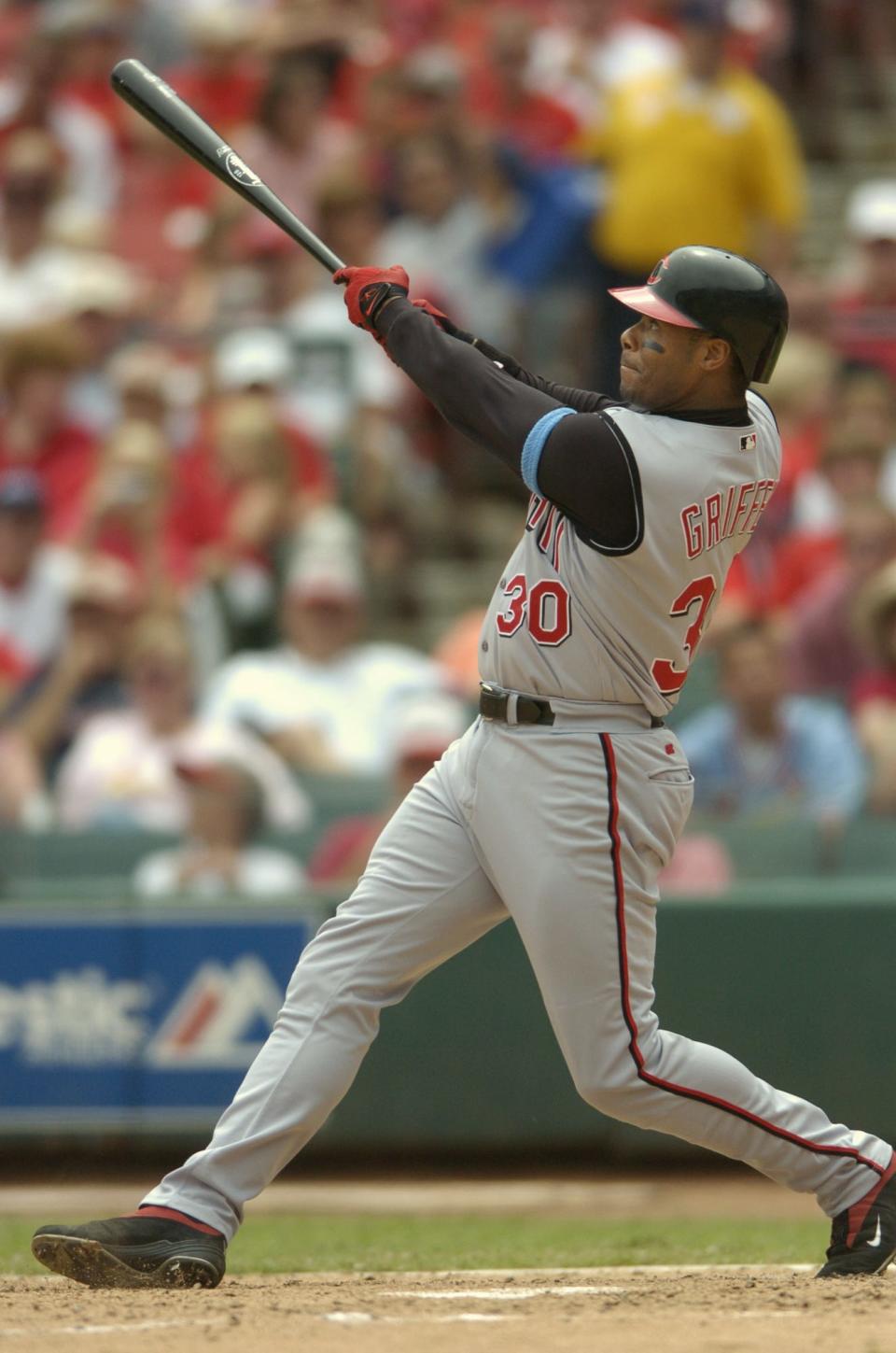 JUNE 20, 2004: Ken Griffey, Jr. hit his 500th career home run off St. Louis Cardinals pitcher Matt Morris at Busch Stadium in St. Louis.