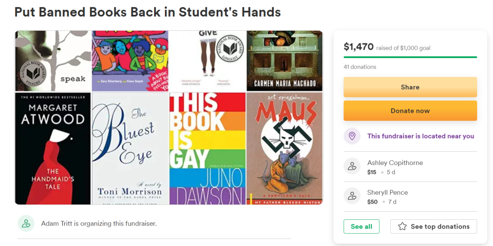 An online fundraiser by an AP English teacher to provide challenged books to students has raised over $1,400, and drawn criticism from conservative groups