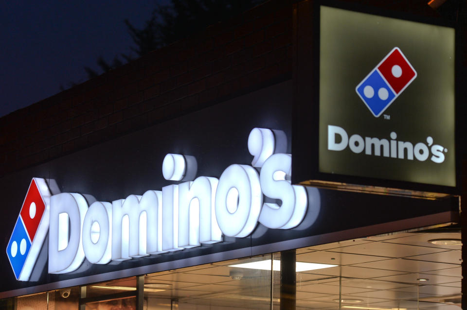 A logo of Domino's pizza take away seen in Rathmines. 
Taoiseach (Irish PM) Micheal Martin announced last Friday plans for the easing of nationwide Level 5 lockdown restrictions and the reopening of the country over a number of phases from tomorrow in the run-up to Christmas.
The first phase will see all shops, hairdressers, gyms, cinemas, museums, galleries and libraries allowed to reopen. 
Places of worship will reopen for services with restrictive measures while gatherings of 15 people may take place outdoors.
On Monday, November 30, 2020, in Dublin, Ireland. (Photo by Artur Widak/NurPhoto via Getty Images)