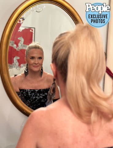 <p>Courtesy of Corneila Guest</p> Cornelia Guest gets ready to walk in Dennis Basso's fashion show during New York Fashion Week