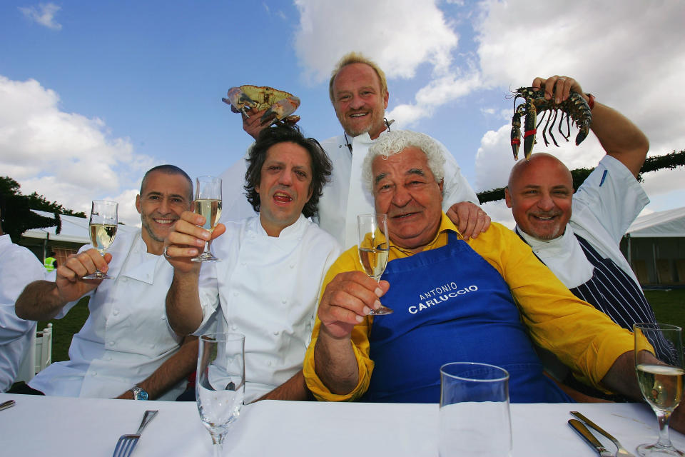 Chefs  Michel Roux Jr, Giorgio Locatelli, Antony Worrall Thompson, Antonio Carluccio, Aldo Zilli  pose for a photograph during the Taste of London event June 20, 2007 in London, England. Photo: Getty