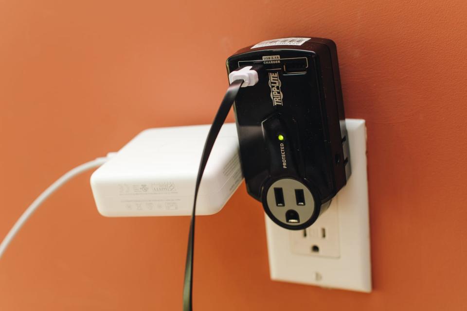 Portable power strips and surge protectors with USB charging