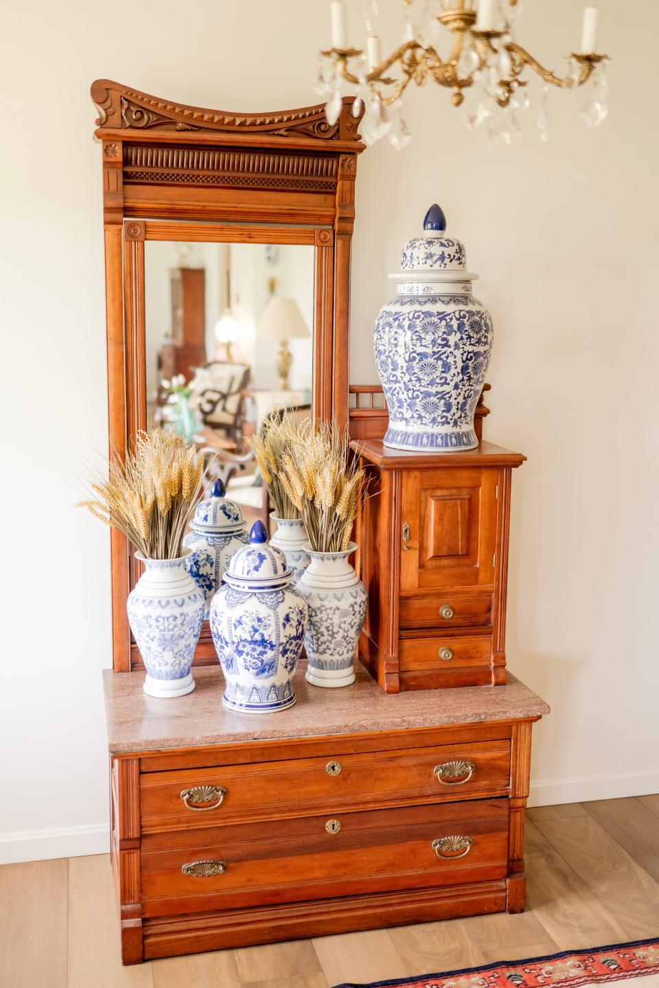 This unique, ornate piece sits in the foyer of this Russell Springs, Kentucky home. It features Asian-made porcelain atop marble surfaces.