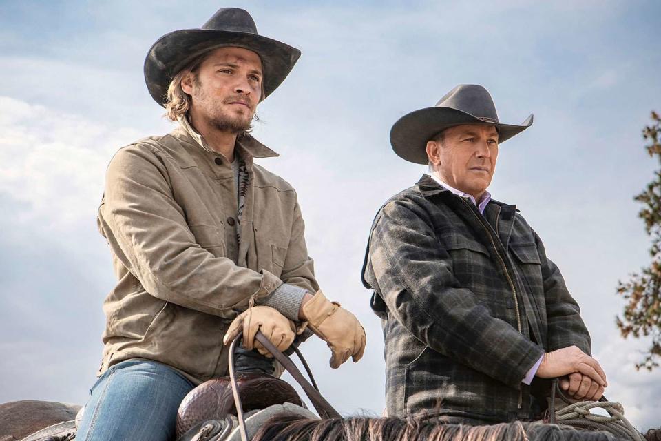 <p>Paramount/Kobal/Shutterstock</p> Photo by Paramount/Kobal/Shutterstock (10416351af) Luke Grimes as Kayce Dutton and Kevin Costner as John Dutton 