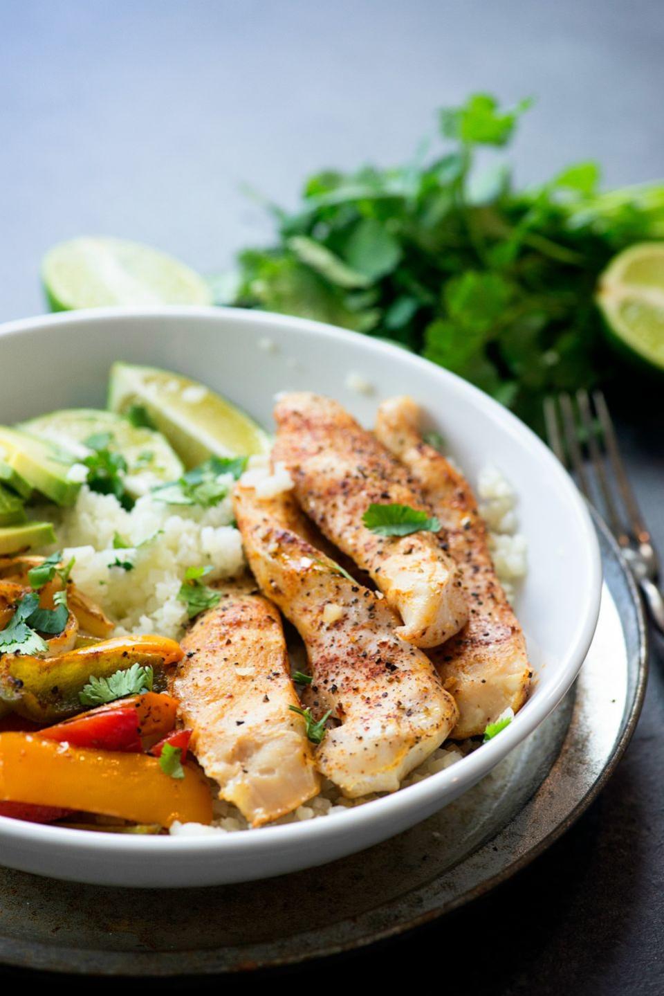 Chicken Fajita Cauliflower Rice Bowls