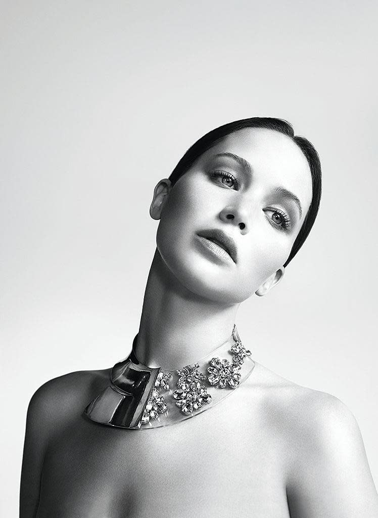 J.Law shows off her long neck in a stunning collar.