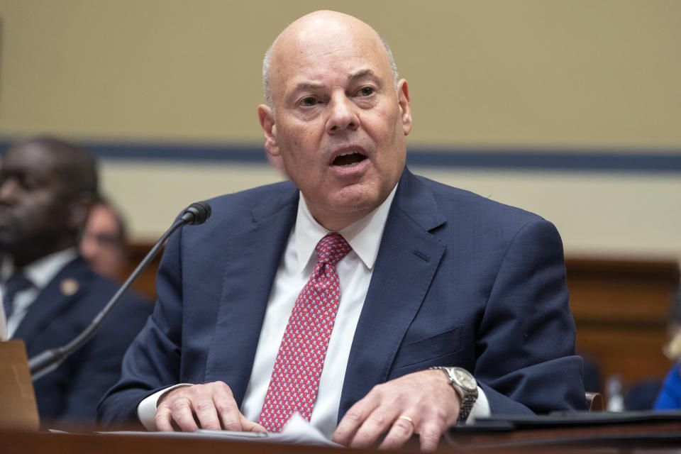 FILE - U.S. Postal Service Postmaster General Louis DeJoy testifies to the House Oversight and Accountability subcommittee, May 17, 2023, on Capitol Hill in Washington. (AP Photo/Jacquelyn Martin, File)
