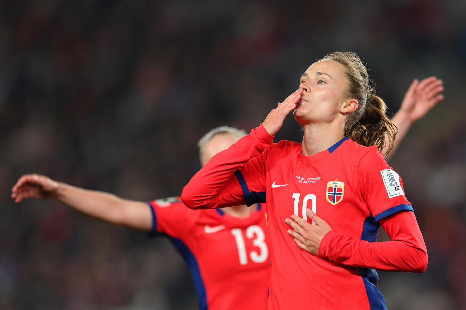 Caroline Graham Hansen of Norway celebrates after scoring a goal against Philippines during the FIFA Women's World Cup on July 30. (Jan Kruger - FIFA/FIFA via Getty Images)
