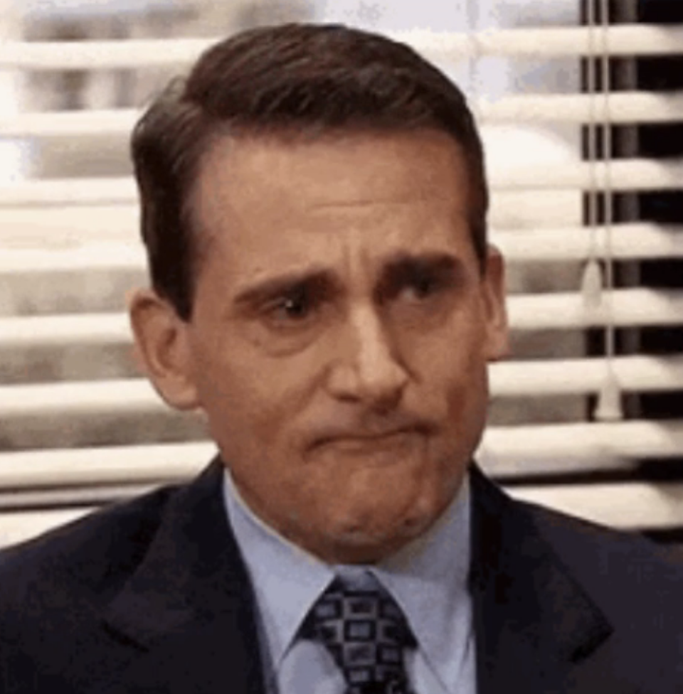 Michael Scott looking like he's about to cry