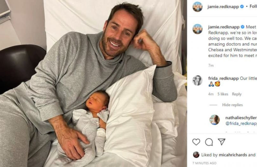 Jamie Redknapp and his newborn son Raphael (c) Instagram/JamieRedknapp credit:Bang Showbiz