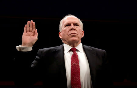 FILE PHOTO: Former CIA director John Brennan is sworn in to testify before the House Intelligence Committee to take questions on "Russian active measures during the 2016 election campaign" on Capitol Hill in Washington, U.S., May 23, 2017. REUTERS/Kevin Lamarque/File Photo