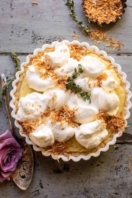 <p>Half Baked Harvest</p><p>A classic coconut cream pie with a little lemony twist.</p><p><strong>Get the recipe: <a href="https://www.halfbakedharvest.com/lemon-sugar-coconut-cream-pie/" rel="nofollow noopener" target="_blank" data-ylk="slk:Lemon Sugar Coconut Cream Pie;elm:context_link;itc:0;sec:content-canvas" class="link rapid-noclick-resp">Lemon Sugar Coconut Cream Pie</a></strong></p>