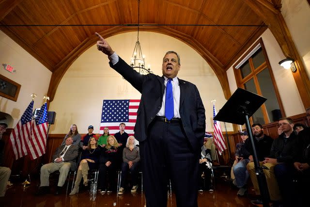 <p>AP Photo/Robert F. Bukaty</p> Republican presidential candidate former New Jersey Gov. Chris Christie announces he is dropping out of the race during a town hall campaign event Wednesday, Jan. 10, 2024, in Windham, N.H.