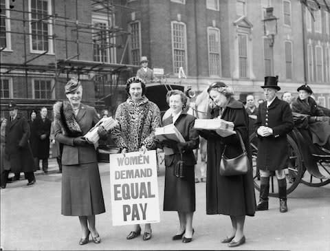 Female MPs present a petition from the Equal Pay Campaign Committee - Credit: Getty