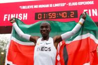 FILE PHOTO: Eliud Kipchoge, the marathon world record holder from Kenya, attempts to run a marathon in under two hours in Vienna