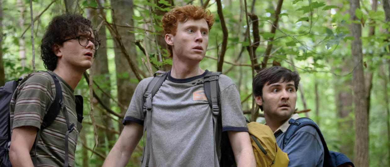  Martin, John and Ben in the woods in Please Don't Destroy: The Treasure of Foggy Mountain. 