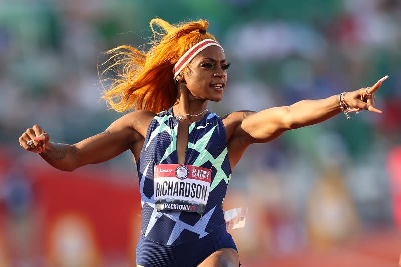 Sha'Carri Richardson during the Women's 100 Meter semifinal on day 2 of the 2020 U.S. Olympic Track & Field Team Trials. 