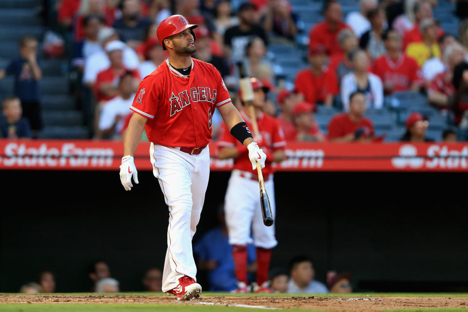 Albert Pujols hit his 631st career home run on Wednesday night, his 17th of the season, passing Ken Griffey Jr. on the all-time list. (Getty Images)