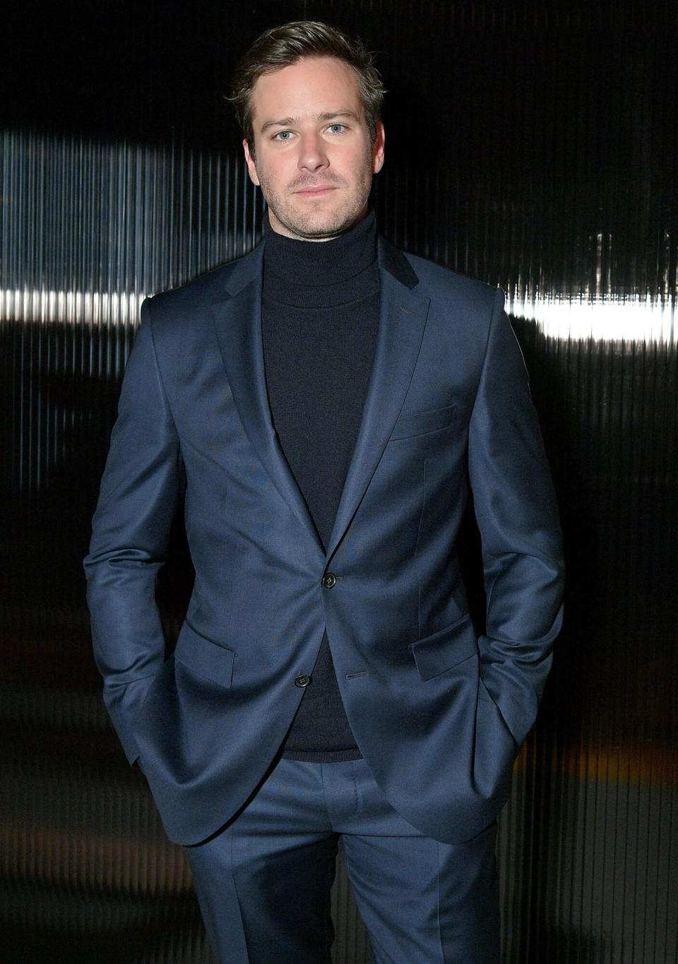 NEW YORK, NY - FEBRUARY 07: Actor Armie Hammer poses for a photo at BOSS Menswear - Front Row at New York Fashion Week Mens' on February 7, 2018 in New York City. (Photo by Mike Coppola/Getty Images)