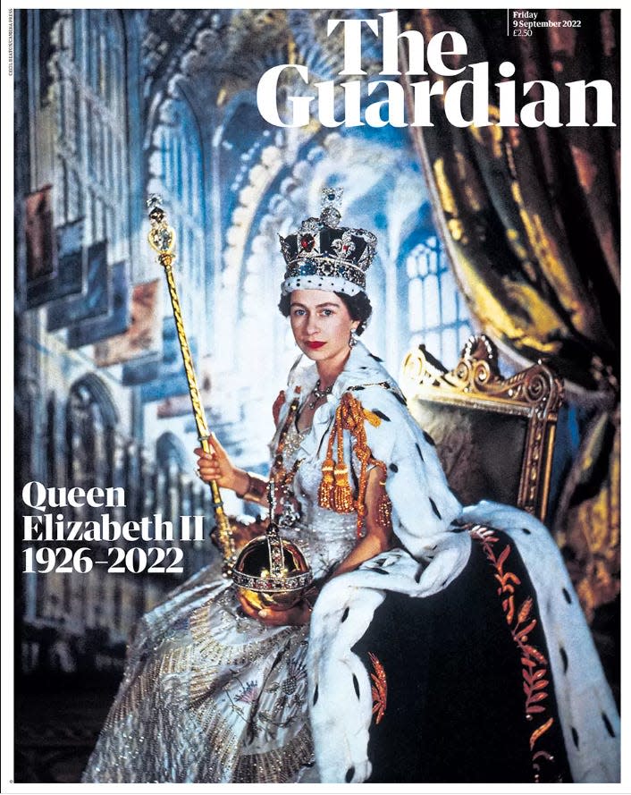 The Guardian also used the popular photograph of the Queen at her coronation.