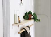 <body> <p>DIYers who long for a modern twist on storage can finally find one in this thrifty yet durable shelf. On the bottom of a wooden board, attach copper hooks and flat braces, and then attach the braces to the wall. Hoist a <a rel="nofollow noopener" href=" http://www.bobvila.com/articles/uses-for-dowels/#.VrJW6WTysy4?bv=yahoo" target="_blank" data-ylk="slk:wooden dowel;elm:context_link;itc:0;sec:content-canvas" class="link ">wooden dowel</a> onto the hooks to turn this hardworking shelf into a towel rack—no extra wall space required!</p> <p><strong>Related: <a rel="nofollow noopener" href=" http://www.bobvila.com/slideshow/9-ways-to-make-a-half-bath-feel-whole-49413#.VrvZnmTysy4?bv=yahoo" target="_blank" data-ylk="slk:9 Ways to Make a Half Bath Feel Whole;elm:context_link;itc:0;sec:content-canvas" class="link ">9 Ways to Make a Half Bath Feel Whole</a> </strong> </p> </body>