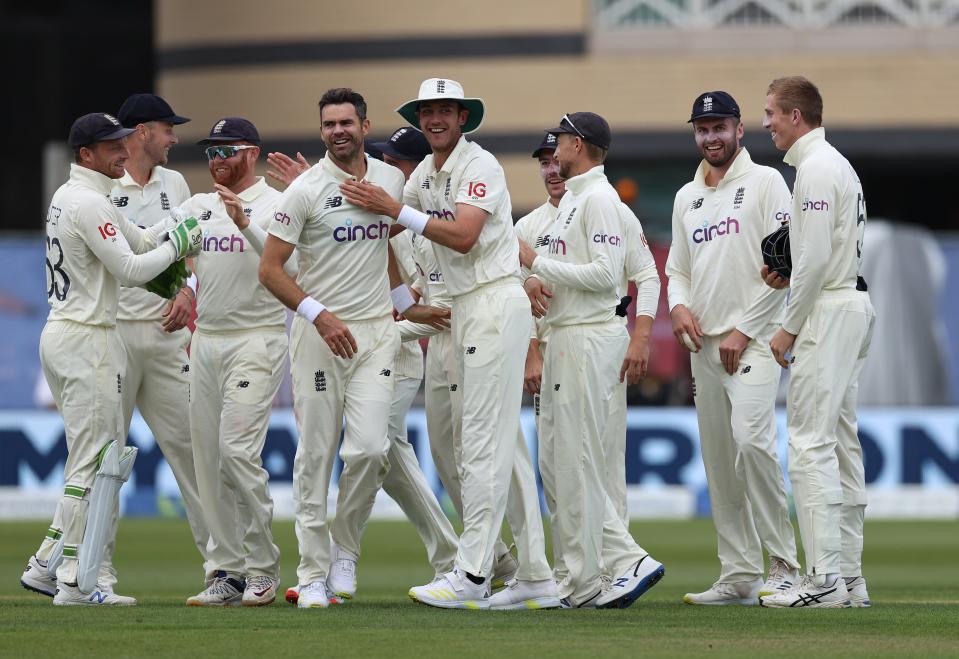 Anderson of England celebrates taking the wicket of Virat Kohli (Getty)