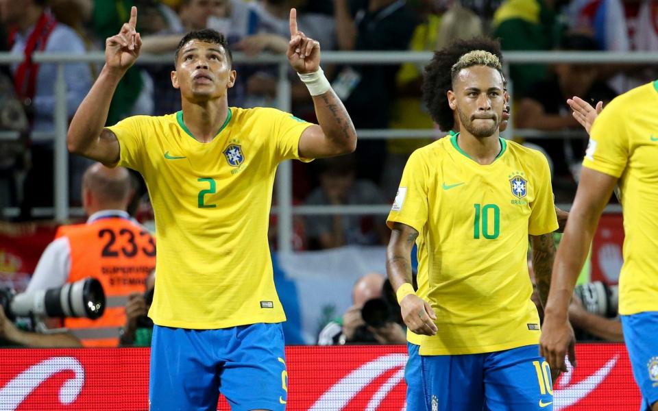 Thiago Silva celebrates his goal with Neymar - GETTY IMAGES