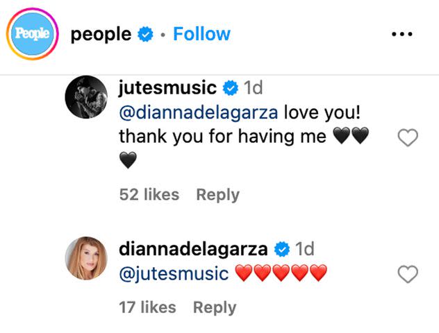 <p>People/Instagram</p> Jutes replies to Dianna De La Garza in a PEOPLE Instagram post