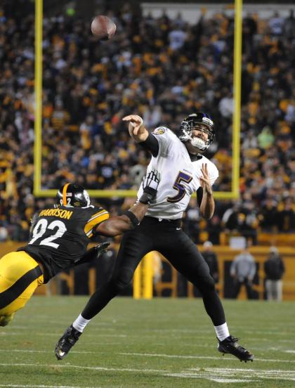 Joe Flacco was efficient against the Steelers on Saturday night. (AP) 