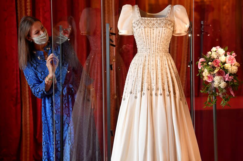 Wedding dress originally worn by Britain's Queen Elizabeth is seen at Windsor Castle, Britain