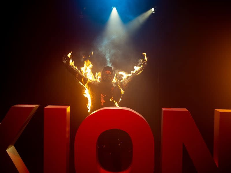 Image shared by a rep of Burnt Banksy's performance at XION blockchain launch in Brooklyn on Wednesday. (Burnt Banksy)