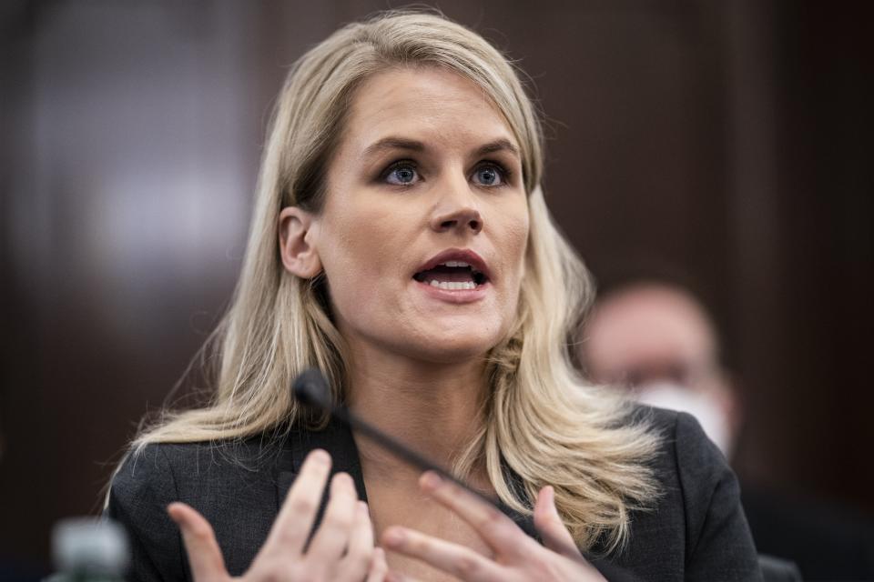 Former Facebook data scientist Frances Haugen speaks during a hearing of the Senate Commerce, Science, and Transportation Subcommittee on Consumer Protection, Product Safety, and Data Security, on Capitol Hill, Tuesday, Oct. 5, 2021, in Washington. A quote from Haugen’s testimony made a list of noteworthy quotes assembled by Fred Shapiro, an associate director at the Yale Law library. He said he picks quotes that are important or revealing of the spirit of the times, not because they are necessarily eloquent or admirable. | Jabin Botsford, The Washington Post via Associated Press