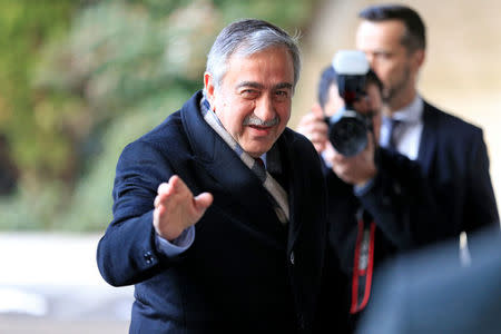 Turkish Cypriot leader Mustafa Akinci arrives for the Cyprus reunification talks at the United Nations in Geneva, Switzerland January 11, 2017. REUTERS/Pierre Albouy